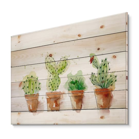 Designart - Cacti In Ceramic Pots In Gentle Tones I
